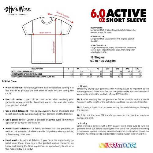 593 STUDIOS T-shirt size chart