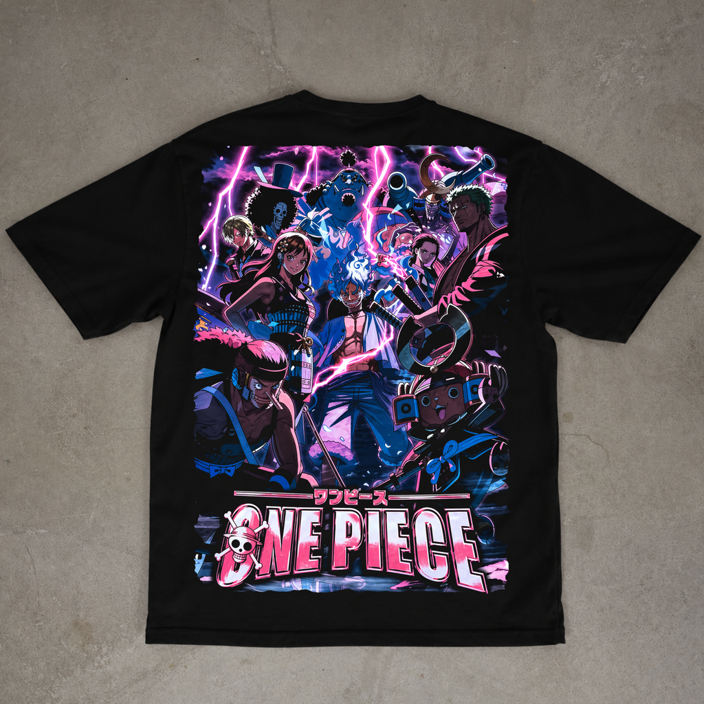 One Piece pirate crew collage graphic T-shirt