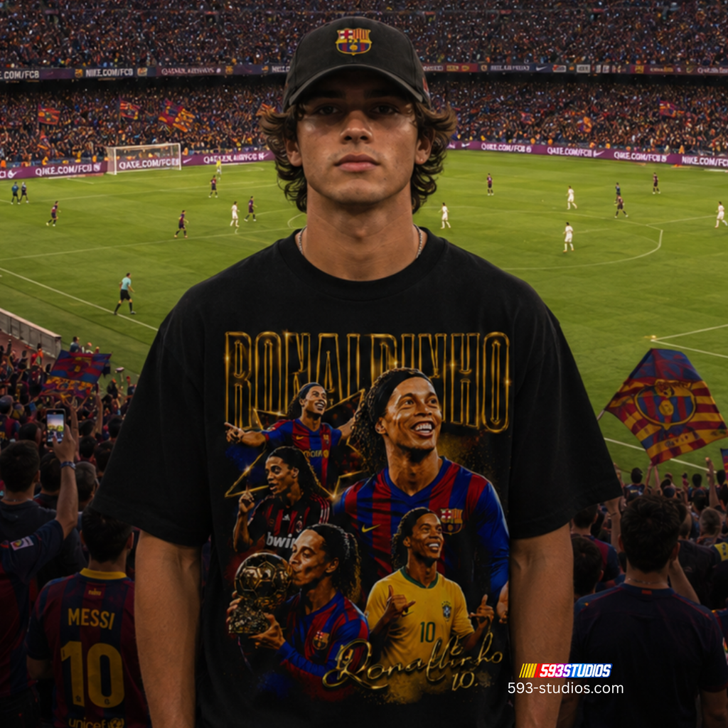 Ronaldinho — Football Legend Collage | Black Graphic Tee