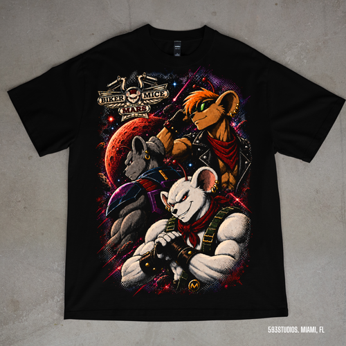 Biker Mice from Mars graphic on a black T-shirt