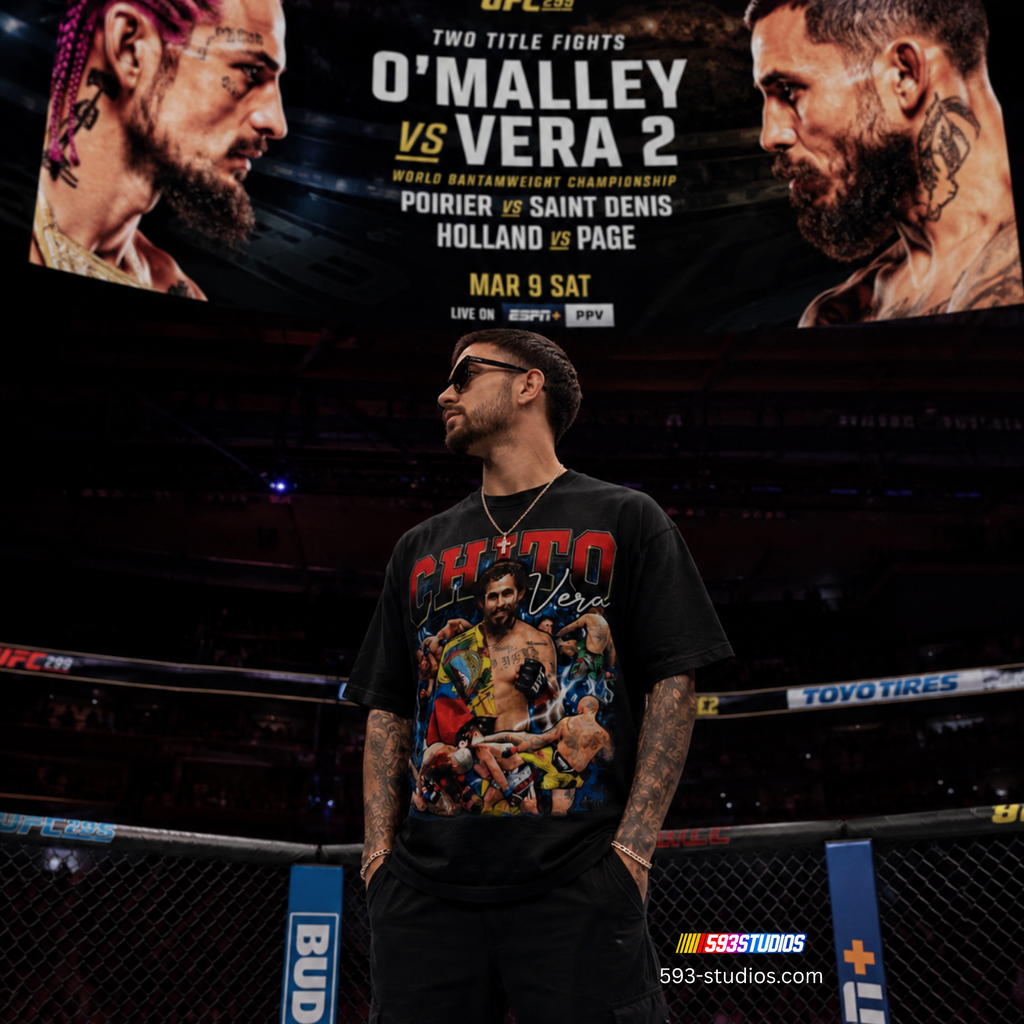 Marlon Chito Vera — Fighter Collage | Black Graphic Tee — model photo