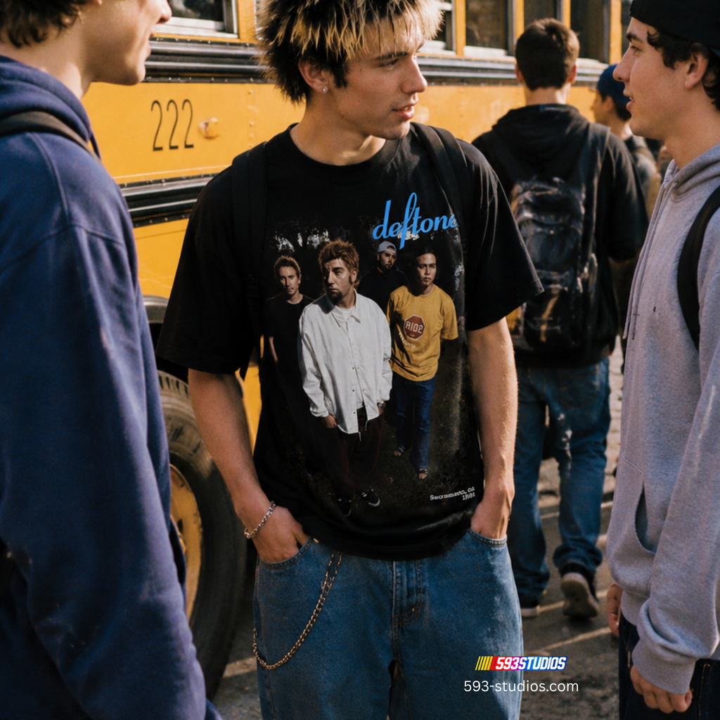 Deftones — Color Band Portrait | Black Graphic Tee — model photo