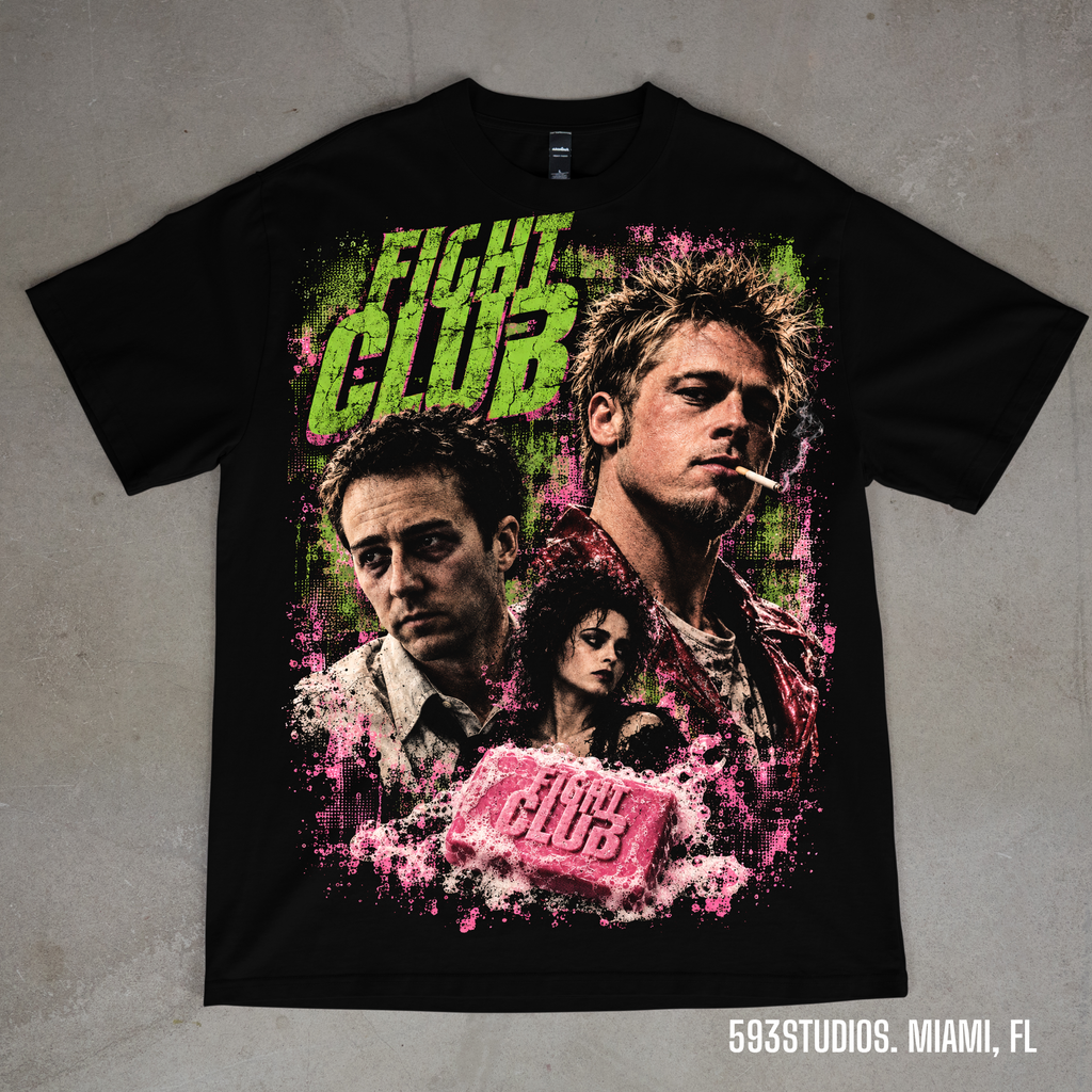 Fight club graphic on a black Shaka Wear T-shirt