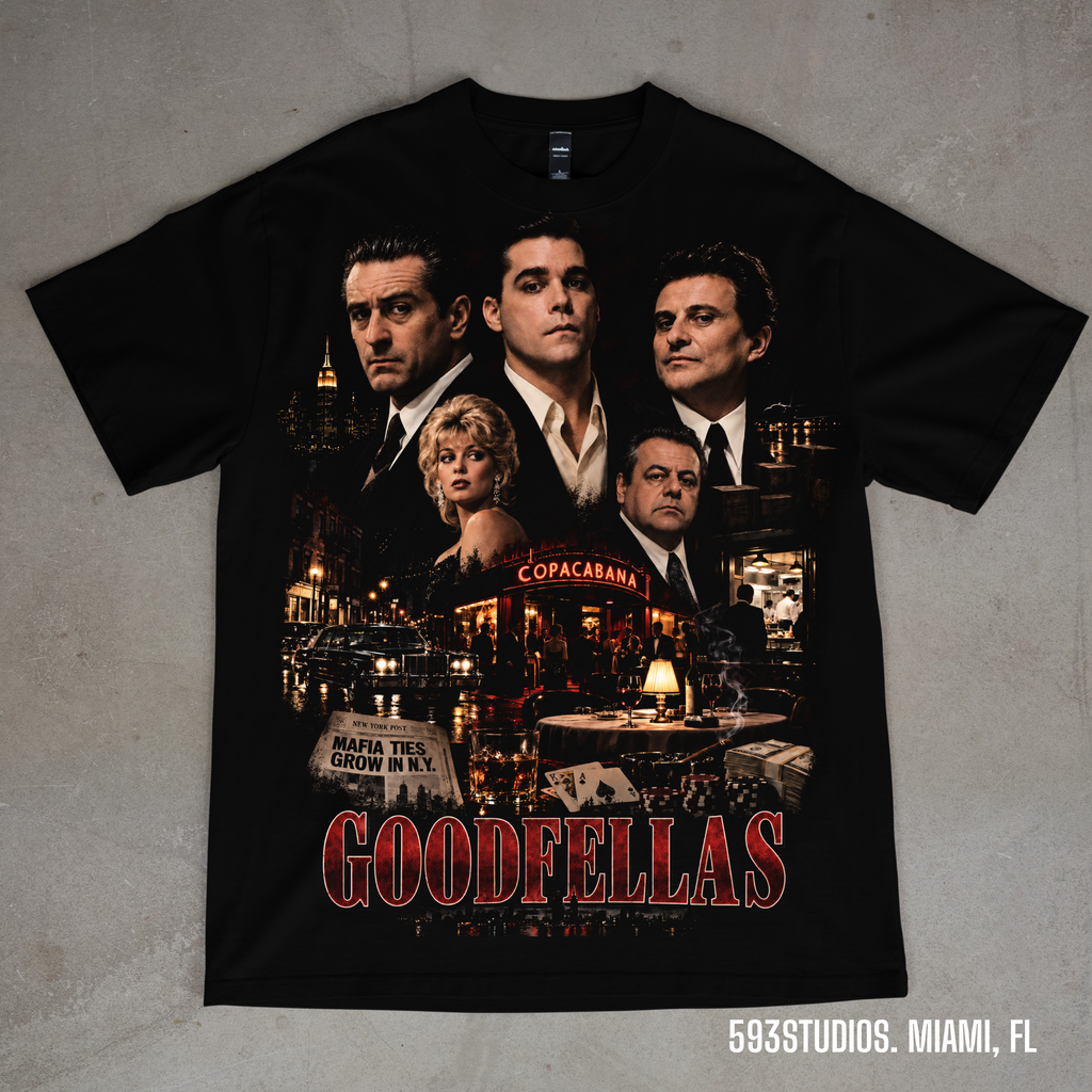 Goodfellas graphic on a black Shaka Wear T-shirt