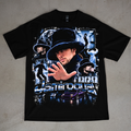 Jamiroquai — Blue Portrait Collage graphic on a black T-shirt