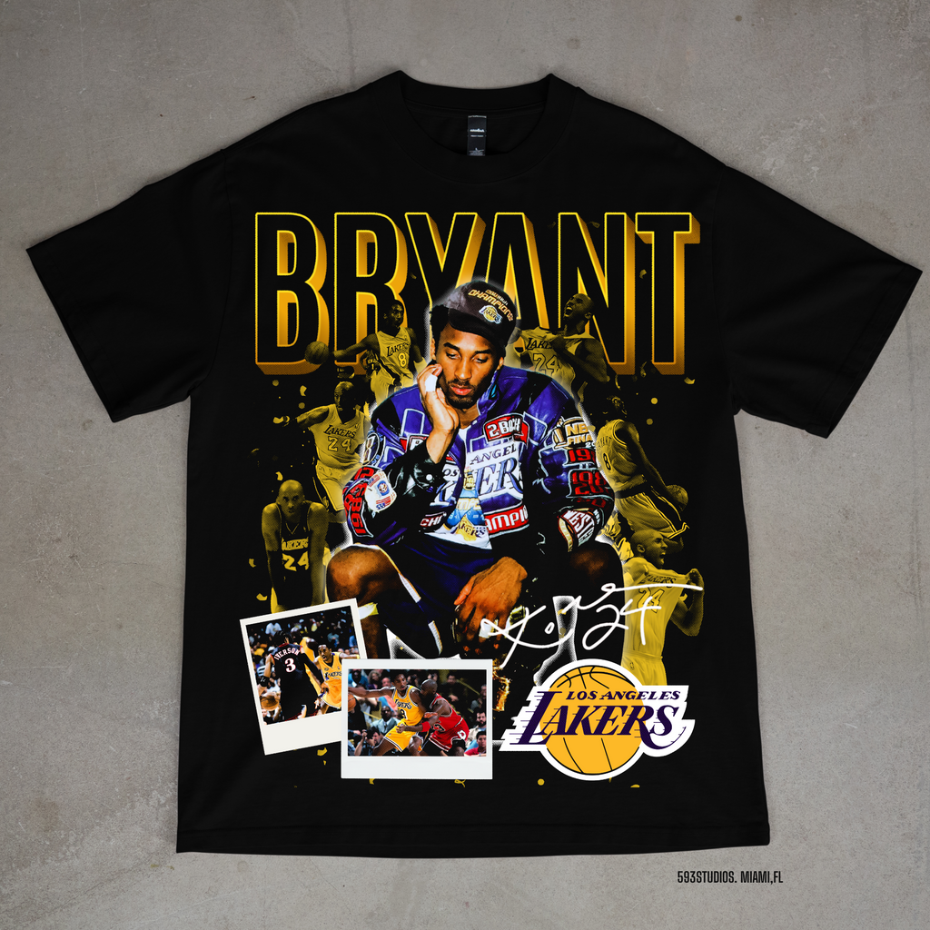 Kobe Bryant — Lakers Collage graphic on a black T-shirt