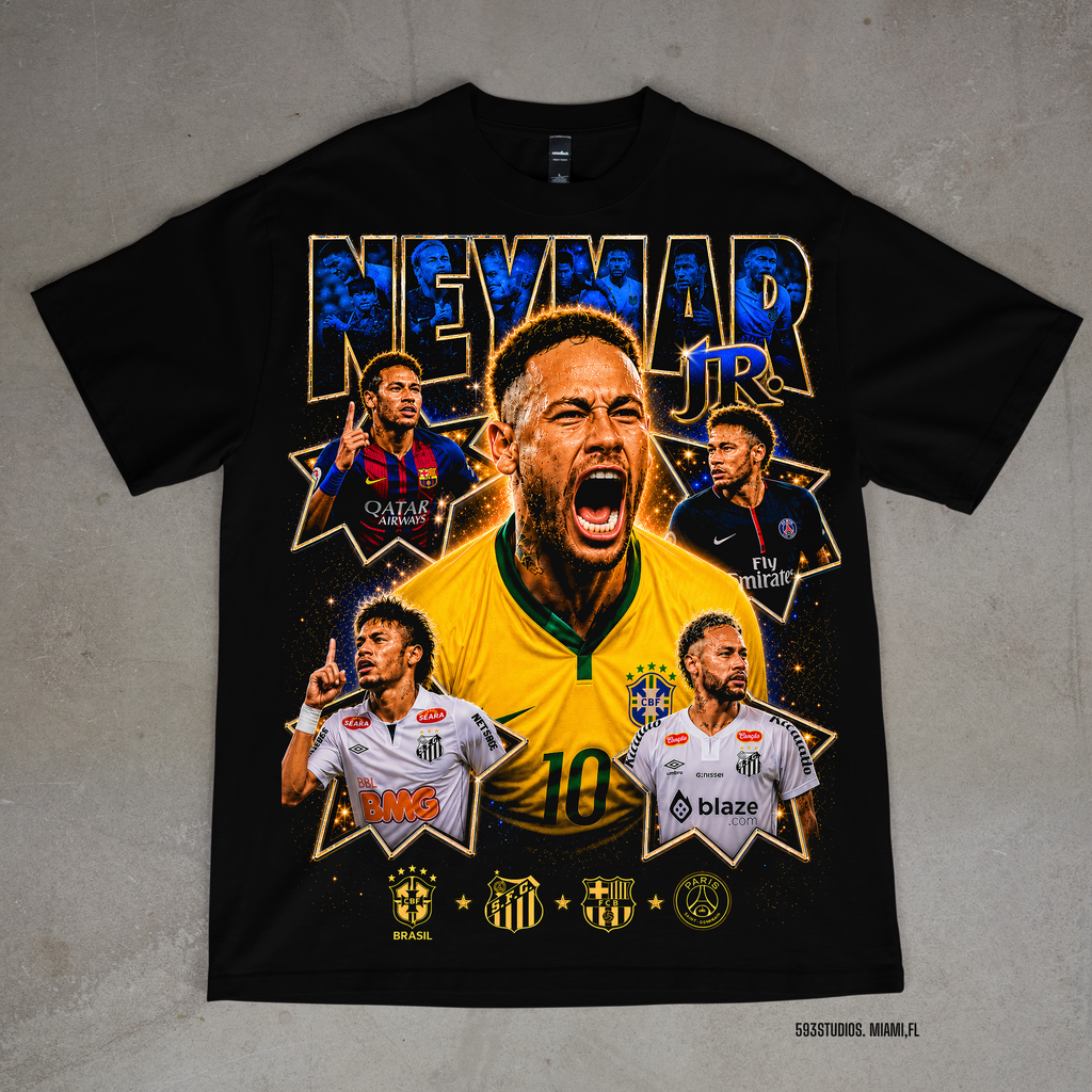 Neymar Jr. — Legacy Collage graphic on a black T-shirt