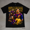 Ronaldinho — Football Legend Collage graphic on a black T-shirt