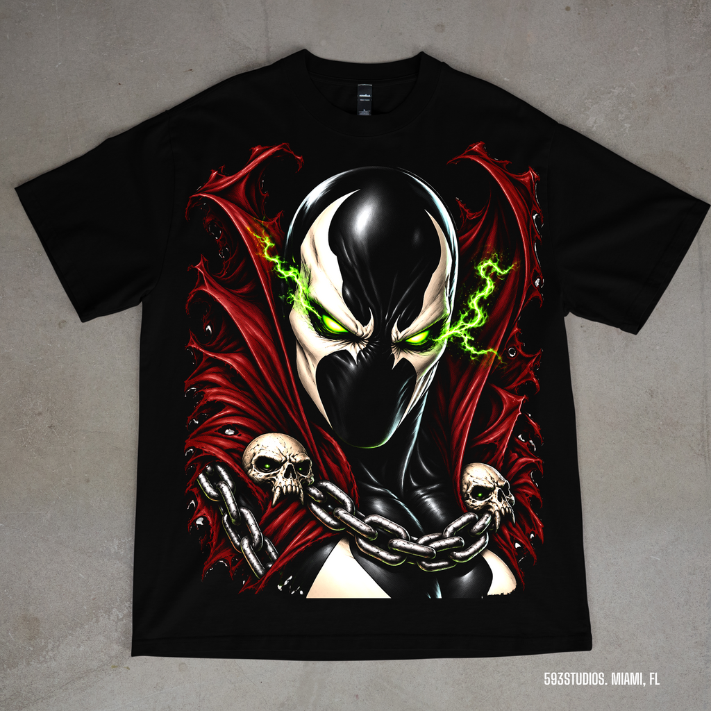 Spawn graphic on a black T-shirt