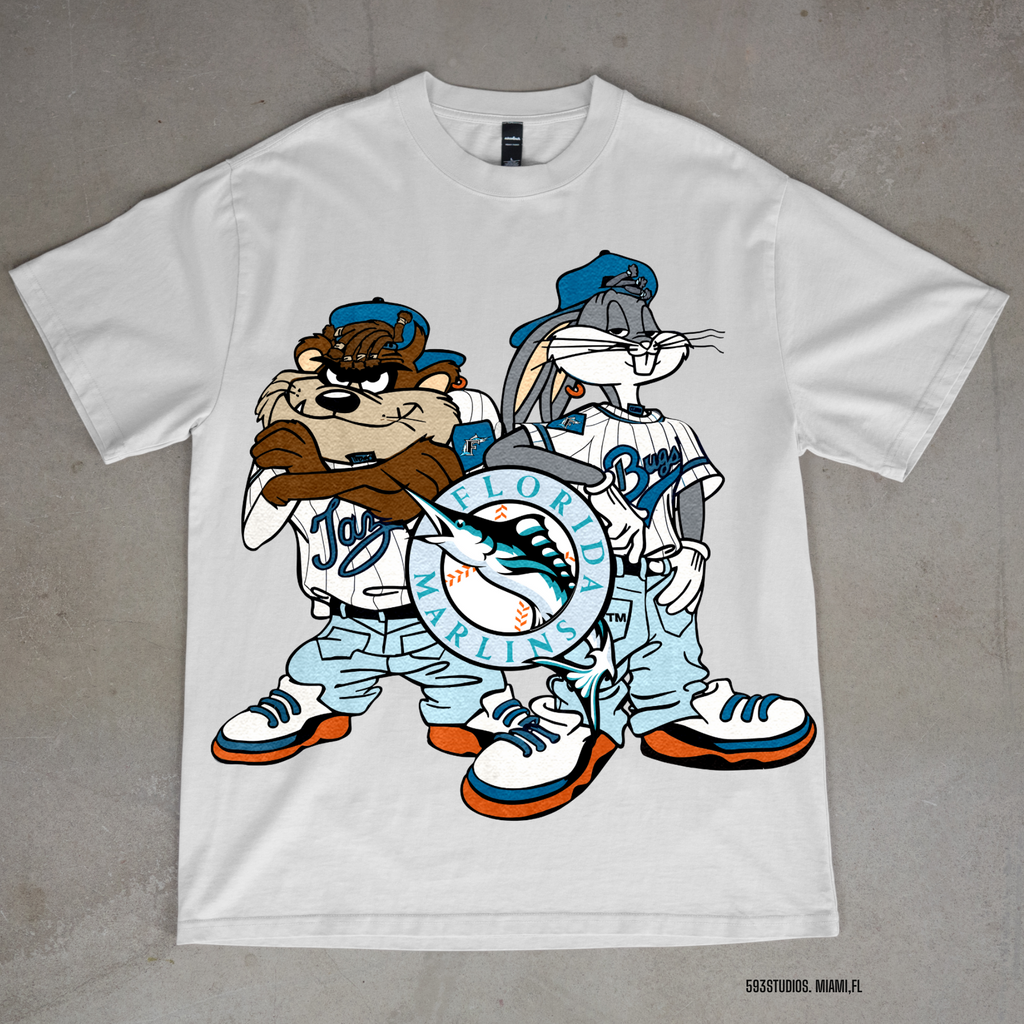 Taz and Bugs Bunny — Florida Marlins Graphic graphic on a white T-shirt