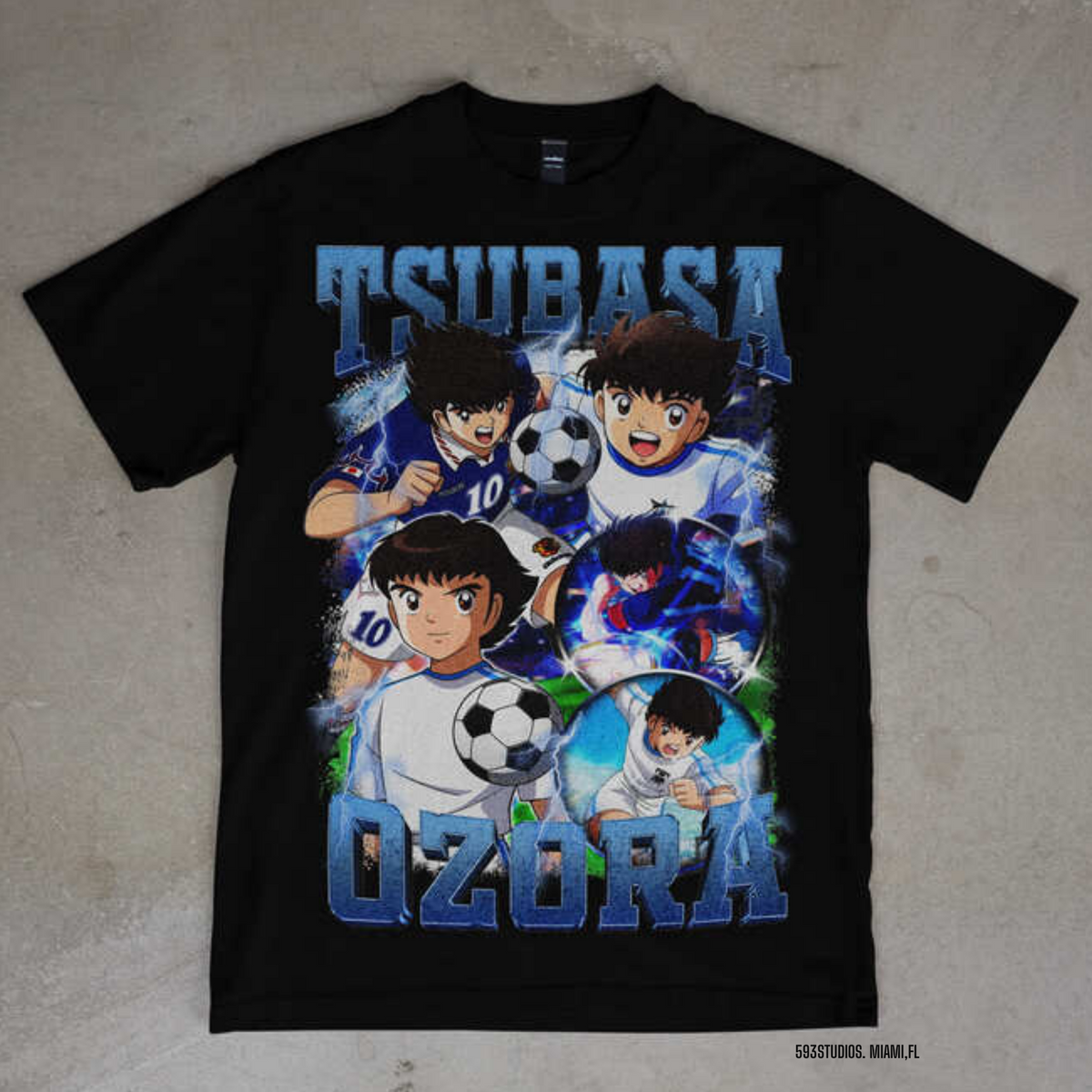 Captain Tsubasa — Tsubasa Ozora graphic on a black T-shirt