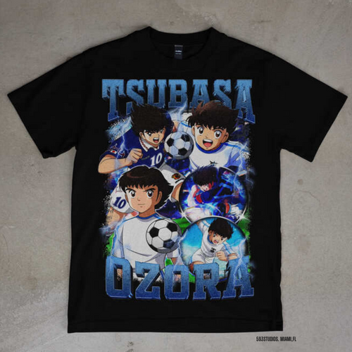 Captain Tsubasa — Tsubasa Ozora graphic on a black T-shirt